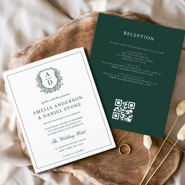 budget green crest wedding qr code invitation