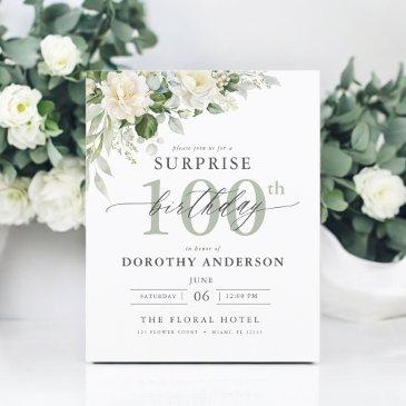 budget green floral surprise birthday invitation flyer