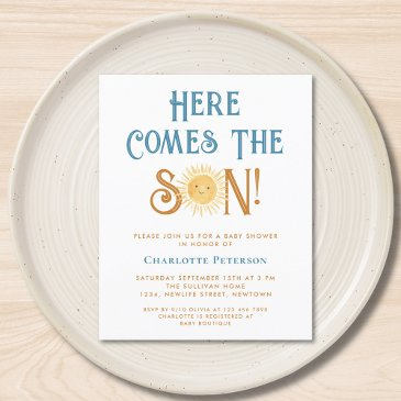 budget here comes the son baby shower invitation