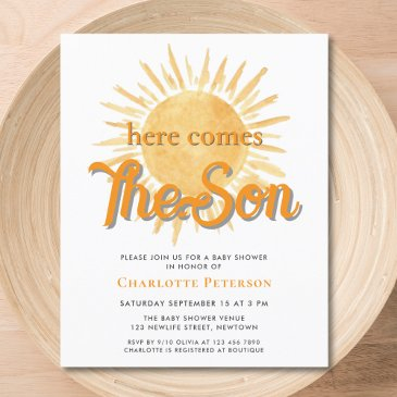 budget here comes the son sun baby shower invite