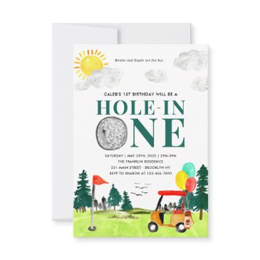budget hole in one golf first birthday par-tee note invitations