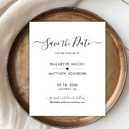 Small Budget Minimalist Elegant Script Save The Date Front View