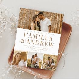 Small Budget Modern 4 Photo Elegant Wedding Invitation Front View