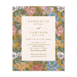 Small Budget Modern Boho Floral Yellow Wedding Invite Front View
