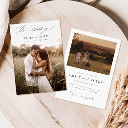 Small Budget Modern Minimalist Boho 2 Photo Wedding Invitation Front View