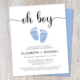 Small Budget Oh Boy Couples Baby Feet Shower Invitation Front View