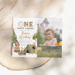 Small Budget One Happy Camper Photo Boy 1st Birthday Front View