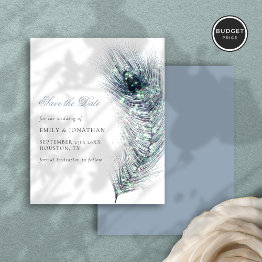 Small Budget Peacock Feather Wedding Save The Date Front View