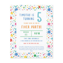 Small Budget Pokadot Fiver Party Birthday Invitation Flyer Front View