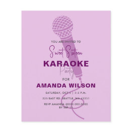 Small Budget Purple Sweet 16 Karaoke Party Invitation Front View