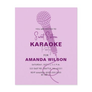 budget purple sweet 16 karaoke party invitation