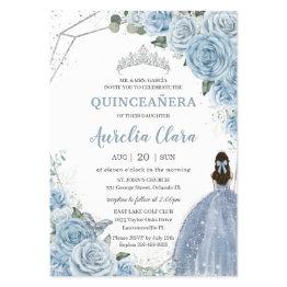 Small Budget Quinceañera 15 Baby Blue Floral Invitation Flyer Front View