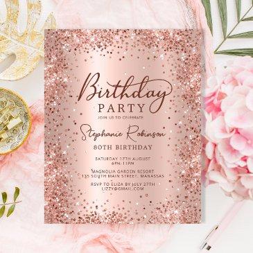 budget rose gold glitter 80th birthday invitation