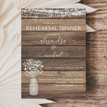 budget rustic rehearsal dinner lights invitation