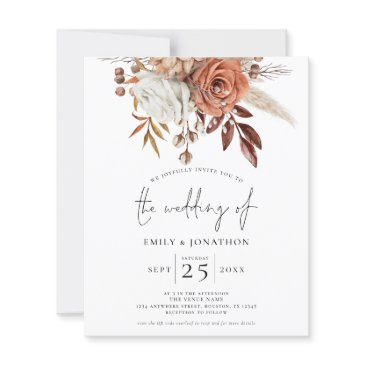 budget rustic terracotta florals qr wedding invite