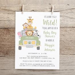 Small Budget Safari Baby Boy Shower Invitation Front View