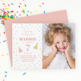 Small Budget Sprinkles Kids Photo Birthday Party Invitation Front View