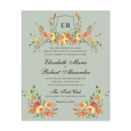 Small Budget Sunset Bloom Monogram Green Crest Wedding Front View