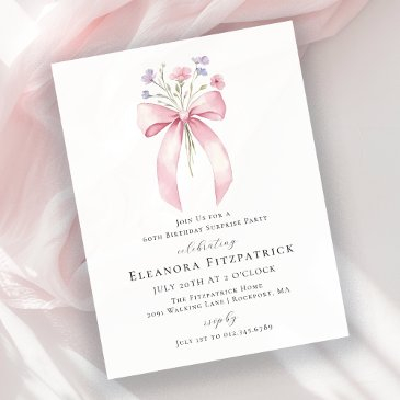 budget surprise 60th birthday pink bow invite