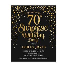 Small Budget Surprise 70th Birthday Black & Gold Invite Flyer Front View