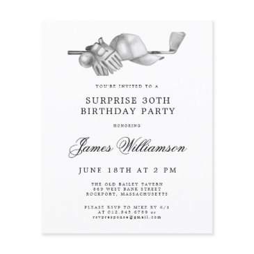 budget surprise golf 30th birthday invitation