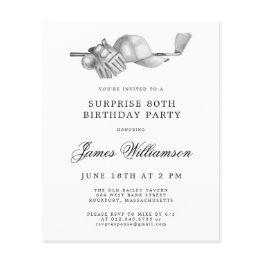 Small Budget Surprise Golf 80th Birthday Invitation Front View