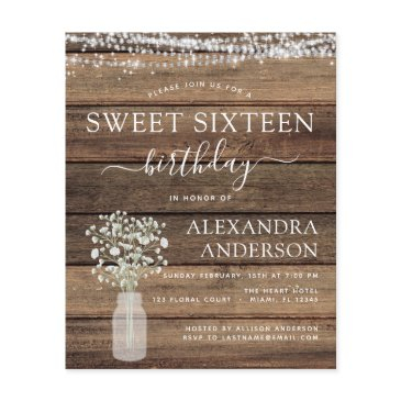 budget sweet 16 birthday rustic invitation flyer