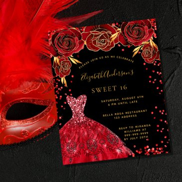 budget sweet 16 black red dress invitation