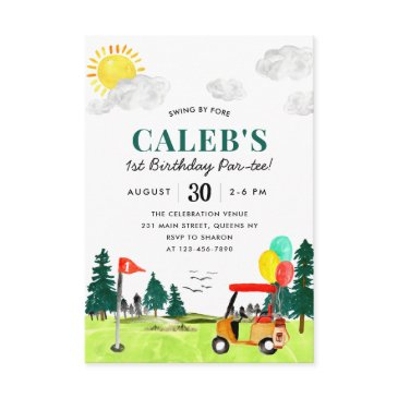 budget swing by fore a par-tee kids golf birthday note invitations