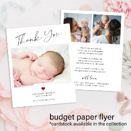 Small Budget Thank You Baby Photo Birth Announcement Flyer Front View
