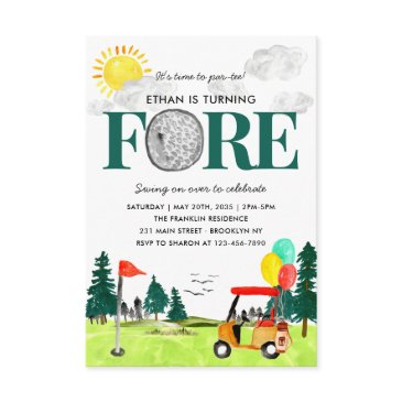 budget turning fore golf par-tee 4th birthday note invitations