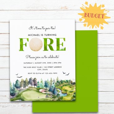 budget turning fore time to par-tee 4th birthday flyer