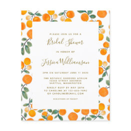 Small Budget Watercolor Oranges Bridal Shower Invite Front View