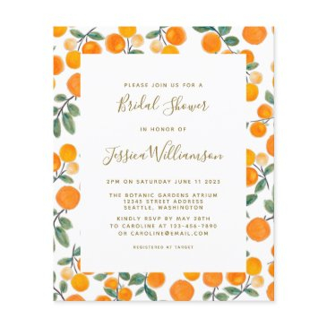 budget watercolor oranges bridal shower invite