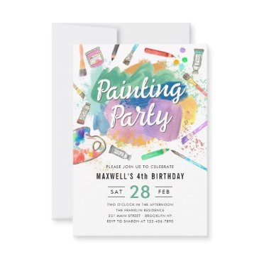 budget watercolor paint painting party birthday note invitations