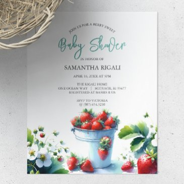 budget watercolor strawberry baby shower flyer
