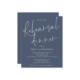 Small Budget Wedding Rehearsal Dinner Dusty Navy Invite Front View