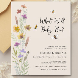 Small Budget What Will Baby Bee Gender Reveal Invitation Front View
