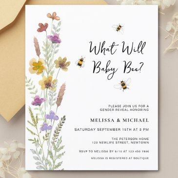 budget what will baby bee gender reveal invitation