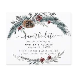 Small Budget Winter Pine Save The Date Front View
