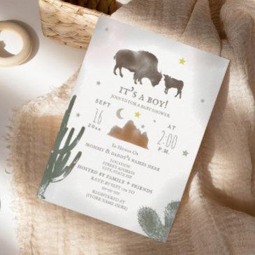 buffalo bison desert cactus baby shower invitation