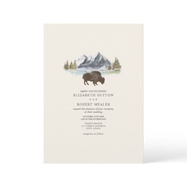 buffalo bison watercolor mountains ranch wedding i invitation