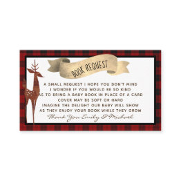 Small Buffalo Plaid Baby Shower Book Request Poem Enclosure Invitations Front View