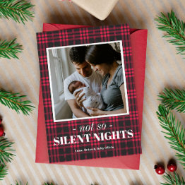 Small Buffalo Plaid Silent Nights Funny Christmas Invitations Front View