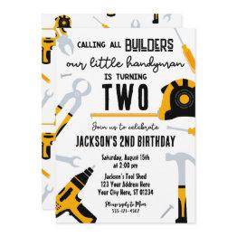 Small Builder Birthday Invitation, Handyman Invitation Front View