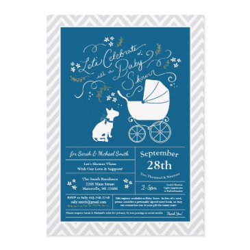 bull terrier dog baby shower blue boy invitation