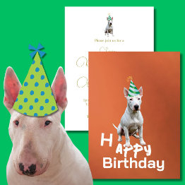 Small Bull Terrier Dog Birthday Party Invitation Front View