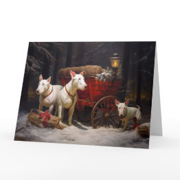 Small Bull Terrier Snowy Sleigh Christmas Decor Invitations Front View