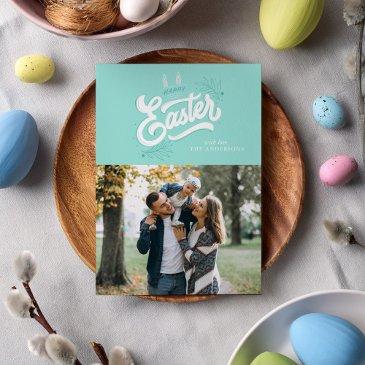bunny ears "happy easter" photo announcement postinvitations