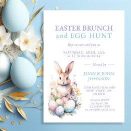 Small Bunny Watercolor Eggs Easter Brunch & Hunt Invitation Front View